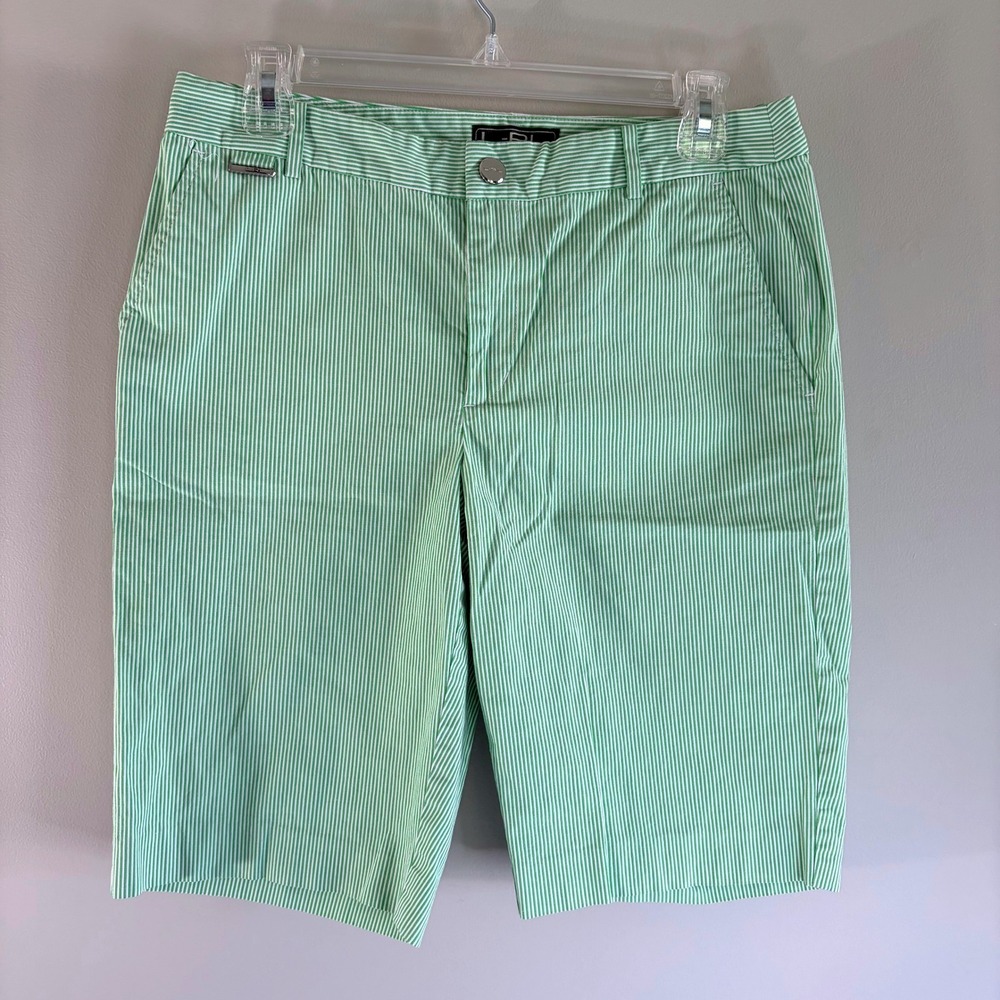 Ralph Lauren Active Green White Pinstripe Golf Shorts Women 6 Seersucker Style